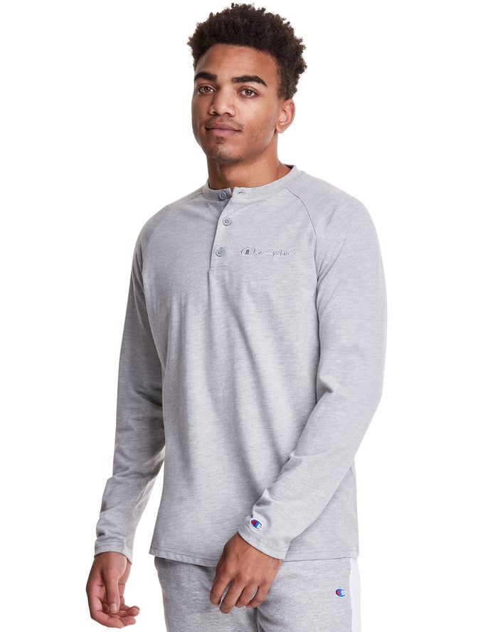 Champion Herre T-Shirts Grå - Long Sleeve Henley - Danmark ATS-462510